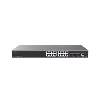 Switch Capa 3 PoE+ Administrable   16 puertos 10 100 1000 Mbps + 4 Puertos SFP+ de 10 Gigabits   Hasta 240W   Compatible con GWN Cloud.