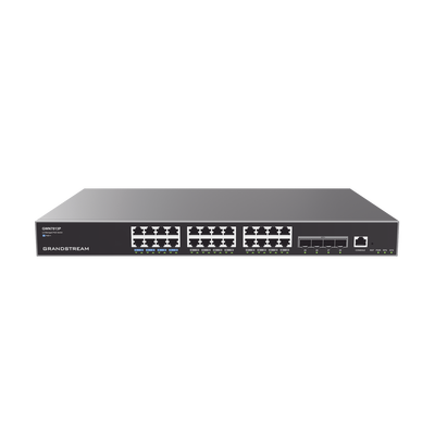 Switch Capa 3 PoE+ Administrable   24 puertos 10 100 1000 Mbps + 4 Puertos SFP+ de 10 Gigabits   Hasta 360W   Compatible con GWN Cloud.