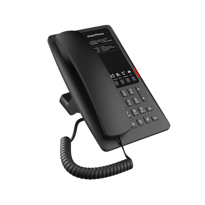 Teléfono IP para Hotelería, Puerto USB-A para carga, 5 teclas programables para servicio rápido (Hotline), plantilla personalizable con PoE