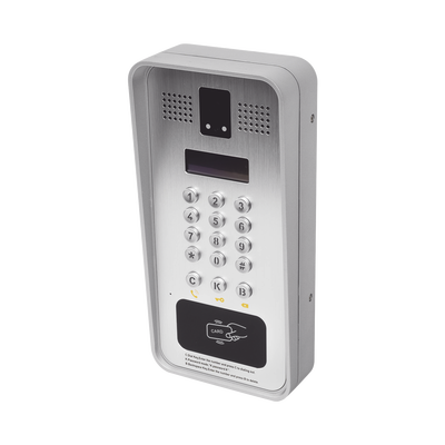Video portero IP SIP Con Cámara y pantalla LCD, 2 Relevadores Integrados (entrada y salida), Onvif y lector de tarjetas RFID, puerto WIEGAND (entrada).