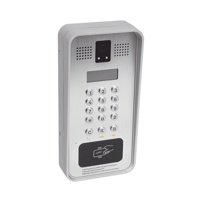 Video portero IP SIP Con Cámara y pantalla LCD, 2 Relevadores Integrados (entrada y salida), Onvif y lector de tarjetas RFID, puerto WIEGAND (entrada).