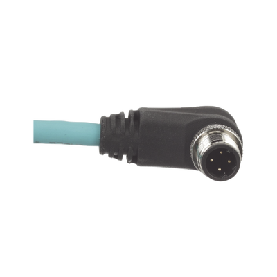 Cable de Conexión IndustrialNet Cat5e, de M12 D-Code Macho Recto a M12 D-Code Macho Angulado, Blindado S FTP, Forro TPO, Color Azul Cerceta, 1 Metro
