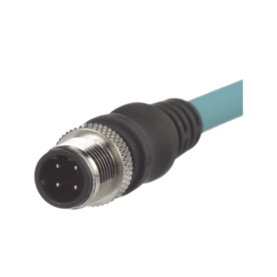 Cable de Conexión IndustrialNet Cat5e, de M12 D-Code Macho Recto a M12 D-Code Macho Angulado, Blindado S FTP, Forro TPO, Color Azul Cerceta, 1 Metro