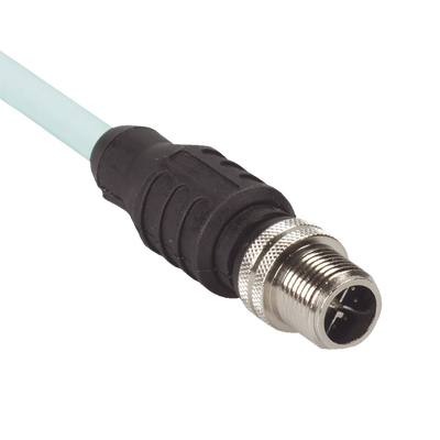 Cable de Conexión IndustrialNet Cat6A, Con Conector Recto M12 X-Code Macho en Ambos Extremos, Blindado SF UTP, Forro TPO, Color Azul Cerceta, 1 Metro