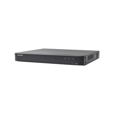 (Audio Bidireccional) DVR 32 Canales TurboHD + 8 Canales IP   5 Megapixel Lite - 3K Lite   Acusense   Reconocimiento Facial    Audio por Coaxitron   2 Bahías de Disco Duro   H.265+   Salida de Video en Full HD