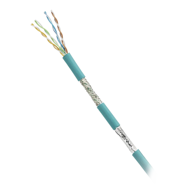 Bobina de Cable Blindado SF UTP Categoría 5e de 4 pares, Uso Industrial con Resistencia al Aceite y Rayos UV, Multifilar 24 7 (Flexible), Color Azul Cerceta, Bobina de 305m