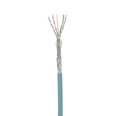 Bobina de Cable Blindado SF UTP Categoría 6A, Uso Industrial con Resistencia al Aceite y Rayos UV, Multifilar 24 7 (Flexible), Color Azul Cerceta, Bobina de 305m