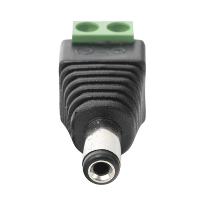 Adaptador Macho Tipo Jack de 3.5 mm Polarizado de 12 Vcc   Terminales Tipo Tornillo   Polarizado (+ -)   Ideal para Cámaras de Video Vigilancia.