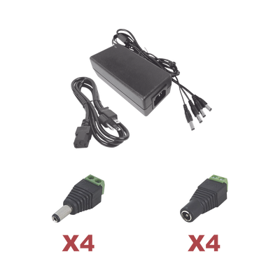 Kit con fuente EPCOM POWER LINE con salida de 12 Vcc a 5 Amper con 4 salidas   Incluye conectores JR52 y JR53