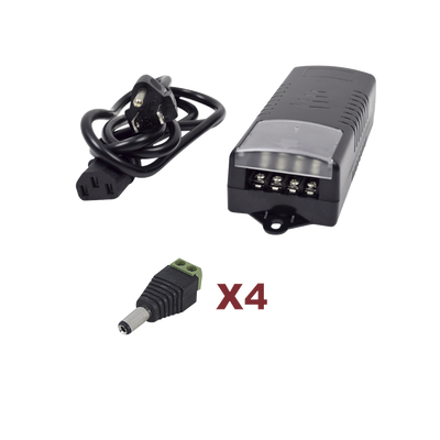 Kit con fuente EPCOM con salida de 12 Vcc a 5 Amper con 4 salidas   Incluye conectores JR52