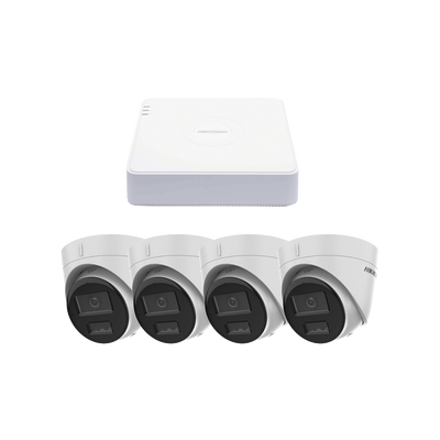 Kit IP 1080p (2 Megapixel)   NVR de 4 Canales con 4 Puertos PoE   4 Cámaras IP Turret con Micrófono Integrado   ColorVu y ACUSENSE Lite