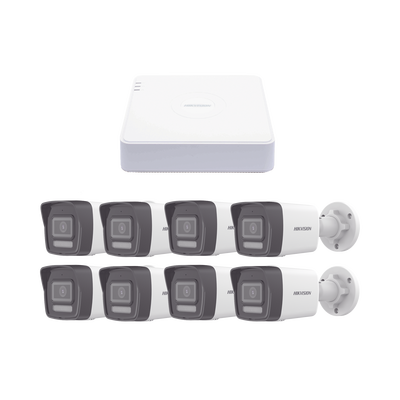 Kit IP 1080p (2 Megapixel)   NVR de 8 Canales con 8 Puertos PoE   8 Cámaras IP Bala ColorVu Lite y ACUSENSE Lite   Micrófono Integrado