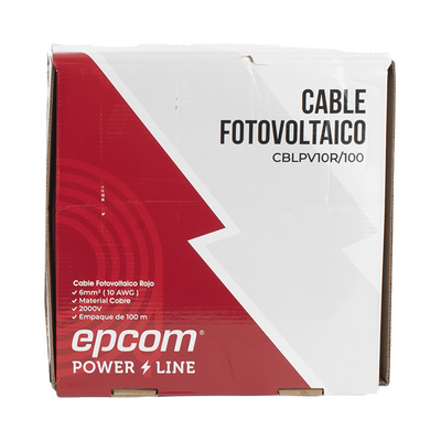 Kit de 2 rollos de 100 metros de cable fotovoltaico de cobre, rojo y negro, calibre 10 AWG (6mm²), Tipo PV,  1000 2000 V y 120°C.
