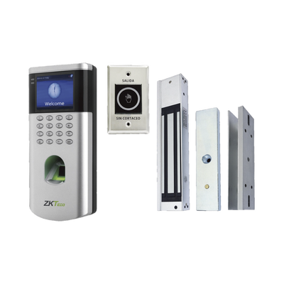 KIT de Control de Acceso LF10  PUSH   Compatible con ZKBioCVAccess   1,500 Usuarios   Chapa magnética   Botón de Salida   Tarjeta de proximidad