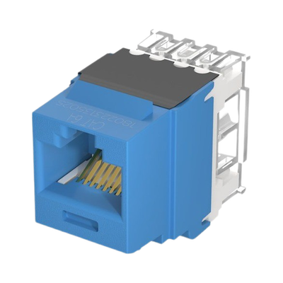 Conector Jack Estilo 110 (de Impacto), Tipo Keystone, Categoría 6A, de 8 posiciones y 8 cables, Color Azul