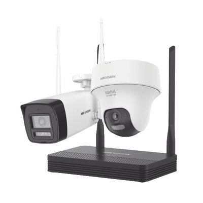 Kit IP Inalámbrico 2 Megapíxel   NVS 4 Canales   1 Cámara Bala Exterior + 1 Cámara Turret Interior con Lente 2.8 mm y Dual Light   Audio Bidireccional (Micrófono y Bocina)   Soporta Micro SD de 512 GB