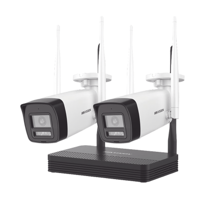 Kit IP Inalámbrico 2 Megapixel (1080p)   NVS 4 Canales   2 Cámaras Bala para Exterior con Lente 2.8 mm y Dual Light (30 mts IR + 20 mts Luz Blanca)   Audio Bidireccional (Micrófono y Bocina)   Soporta Micro SD de 512 GB
