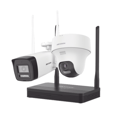 Kit IP Inalámbrico 4 Megapixel   NVS 4 Canales   1 Cámara Bala Exterior + 1 Cámara Turret Interior con Lente 2.8 mm y Dual Light   Audio Bidireccional (Micrófono y Bocina)   Soporta Micro SD de 512 GB