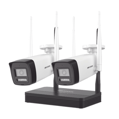 Kit IP Inalámbrico 4 Megapixel   NVS 4 Canales   2 Cámaras Bala para Exterior con Lente 2.8 mm y Dual Light (30 mts IR + 30 mts Luz Blanca)   Audio Bidireccional (Micrófono y Bocina)   Soporta Micro SD de 512 GB