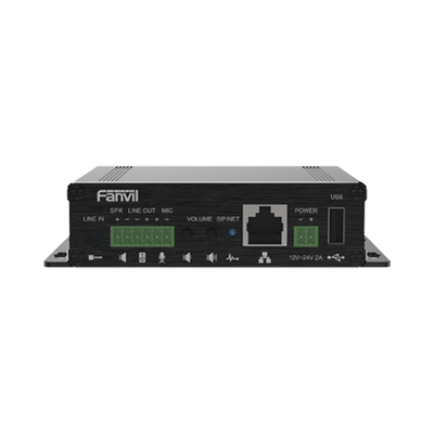 Gateway para Voceo IP SIP,  Entrada de audio (3.5mm), salida de amplificador integrado de hasta 30W, puerto USB (reproducción de MP3),