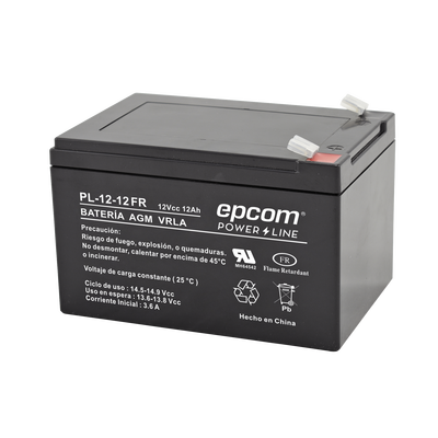 Batería 12 Vcc   12 Ah   UL   AGM-VRLA   Retardante a la flama   Para uso en equipo electrónico, Alarmas de intrusión   Incendio  Control de acceso   Video Vigilancia   Terminales tipo F2   Cargador recomendado CHR-80.