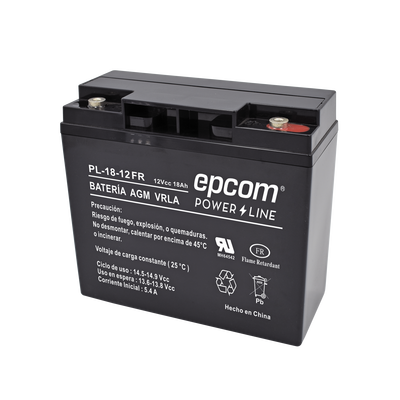 Batería 12 Vcc   18 Ah   UL   AGM-VRLA   Retardante a la flama   Para uso en equipo electrónico,Alarmas de intrusión   Incendio  Control de acceso   Video Vigilancia   Terminales tipo M5 ( HEX )   Cargador recomendado CHR-80.