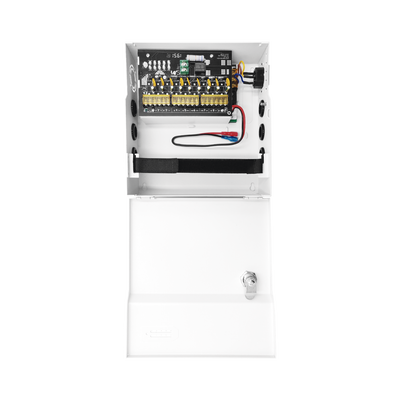 Fuente de Poder con ajuste de voltaje de 11- 15 Vcc   10 A   9 Salidas   Capacidad de Batería de Respaldo   Requiere Batería   Voltaje de Entrada 96-264 Vca