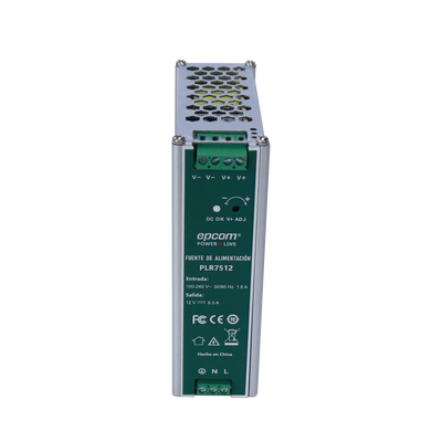 Fuente de alimentación  Entrada: 100-240 Vac  Salida: 12 Vcc   6.3 A   75 W   din rail