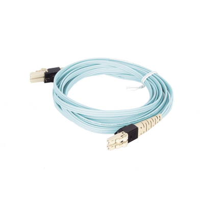 Jumper PViQ de Fibra Óptica Multimodo 50 125 OM4, LC-LC Duplex, LSZH, Color Aqua, 3 Metros