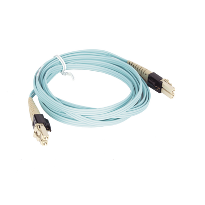 Jumper PViQ de Fibra Óptica Multimodo 50 125 OM4, LC-LC Duplex, LSZH, Color Aqua, 3 Metros