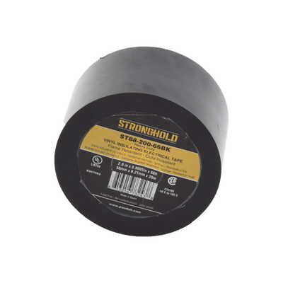 Cinta Eléctrica STRONGHOLD Para Aislar, de PVC, Trabajo Pesado Eléctrico (UV, abrasión, aceite, corrosión), Grosor 0.21 mm (8.5 mil), Ancho 50 mm, y 20 m Largo, Uso Int. Ext., Color Negro. Superior a cinta Super 33