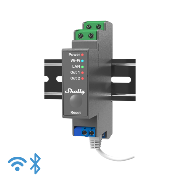 Shelly Pro 2PM - Interruptor inteligente profesional de riel DIN de 2 canales con medición de potencia y control de cubierta (persiana)
