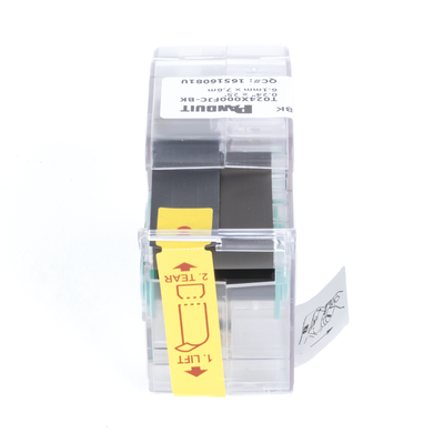 Casete de Etiquetas de Poliolefina de Cinta Continua, Color Blanco sobre Negro, Uso Interior Exterior, 6.1 mm de Ancho x 7.6 metros de Largo