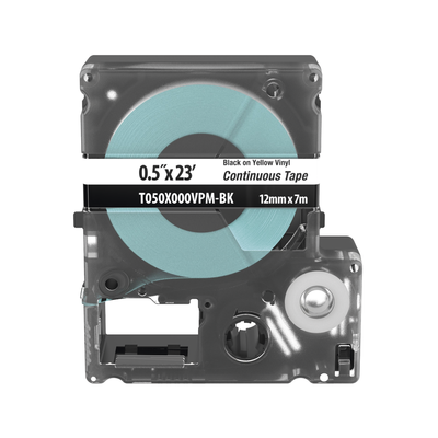 Casete de Etiquetas de Vinilo de Cinta Continua, Color Negro Sobre Blanco, Uso Interior Exterior, 12 (0.5 in) mm de Ancho x 7 Metros de Largo