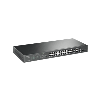 Smart Switch PoE+ administrable Capa 2, 24 puertos 10 100 Mbps, 4 puertos 10 100 1000 Mbps + 2 puertos SFP combo, 192 W