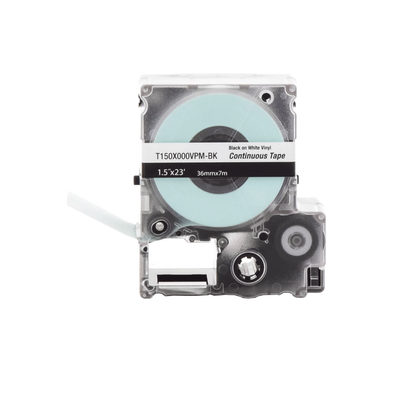 Casete de Etiquetas de Vinilo de Cinta Continua, Color Negro Sobre Blanco, Uso Interior Exterior, 36 mm (1.5 in) de Ancho x 7.6 Metros de Largo