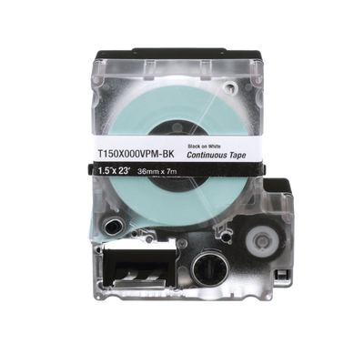 Casete de Etiquetas de Vinilo de Cinta Continua, Color Negro Sobre Blanco, Uso Interior Exterior, 36 mm (1.5 in) de Ancho x 7.6 Metros de Largo