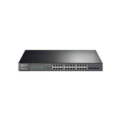 Switch JetStream PoE+ administrable Capa 2, 24 puertos 10 100 1000 Mbps + 4 puertos SFP 384 W