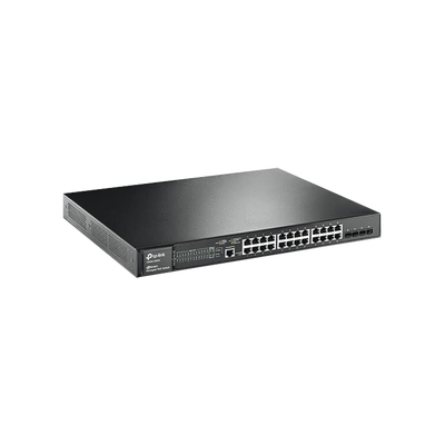 Switch JetStream PoE+ administrable Capa 2, 24 puertos 10 100 1000 Mbps + 4 puertos SFP 384 W