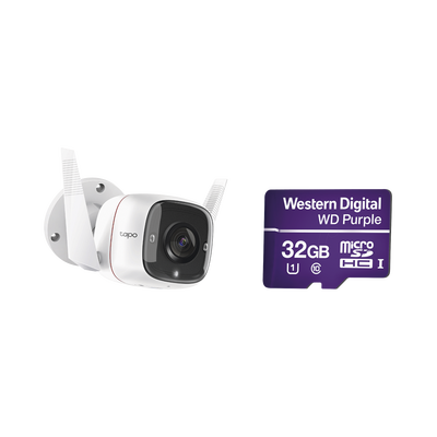 Kit de Cámara IP Wi-Fi   Incluye 1 Pieza Modelo TAPOC310   2 Megapixel   Audio Doble Vía   Utiliza la App Tapo   1 Memoria Micro SD Modelo WD32MSD