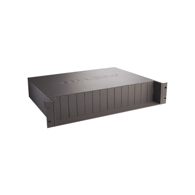 Chasis para Montaje en Rack de 14 bahías   Soporta Convertidores de Fibra Óptica TP-Link    Compatibles (MC111CS, MC112CS, MC220L, MC110CS, MC100CM, MC210CS, MC200CM)   Plug and Play