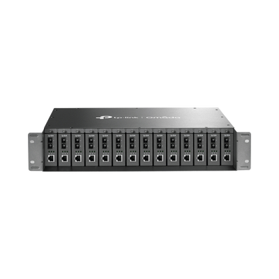 Chasis para Montaje en Rack de 14 bahías   Soporta Convertidores de Fibra Óptica TP-Link    Compatibles (MC111CS, MC112CS, MC220L, MC110CS, MC100CM, MC210CS, MC200CM)   Plug and Play