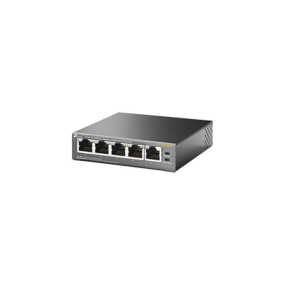 Switch PoE no Administrable de escritorio   5 puertos 10 100 Mbps   4 puertos PoE af at   Presupuesto 67 W   Modo Extensor hasta 250 m   Calidad video prioritaria