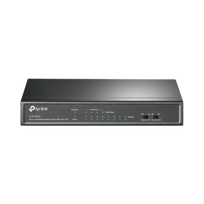 Switch PoE No Administrable de Escritorio   8 puertos 10 100 Mbps   4 puertos PoE af   Presupuesto 41 W   Modo extensor PoE hasta 250 metros   Calidad video prioritaria