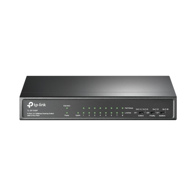 Switch PoE+ No Administrable   De Escritorio 9 puertos 10 100 Mbps   8 puertos PoE af at Inteligente   Presupuesto 65 W   Hasta 250 metros