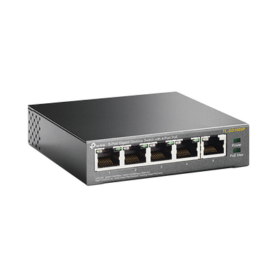 Switch Escritorio No Administrable de 5 puertos 10 100 1000 Mbps   Con 4 puertos PoE 802.3af at de hasta 65 W   PoE Extendido hasta 250 metros