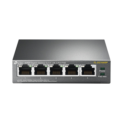 Switch Escritorio No Administrable de 5 puertos 10 100 1000 Mbps   Con 4 puertos PoE 802.3af at de hasta 65 W   PoE Extendido hasta 250 metros