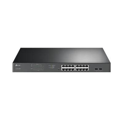 Switch JetStream de 16 puertos 10 100 1000Mbps y PoE af at, 2 puertos SFP hasta 192W.