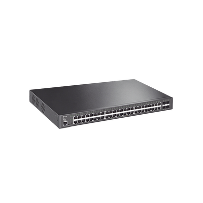 Switch L2+ Omada PoE+   48 Puertos PoE+ 10 100 1000 Mbps   4 Puertos SFP+ 10G   2 Puertos Consola (RJ45 y microUSB)   Administración Centralizada Omada o Stand-Alone   Multicast IGMP   Calidad de Servicio   Presupuesto PoE 500W   Montaje en Rack