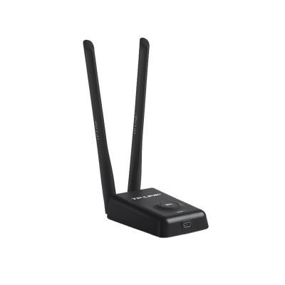 Adaptador de alta potencia USB  inalámbrico  WiFi N 300 Mbps   Frecuencia de 2.4 GHz   2 Antenas Externas de 5 dBi   Compatibilidad Windows y Linux